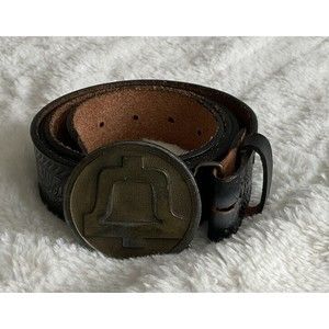 Vintage Tooled Eagle Cowhide Leather Western Belt with Brass Buckle Sz 46